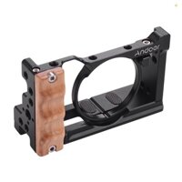 Andoer Metal Aluminum Camera Cage Compatible with  RX100 VI/VII with Cold Shoe Mount 1/4 Screw Wooden Handgrip Vlogging Shooting Accessories