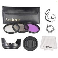 Andoer Set Kính Lọc 49mm (uv + Cld) + Túi nylon + Nắp Đậy Ống Kính + Khăn Lau Ống Kính + Mũ Trùm Đầu