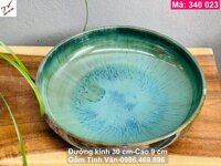 ang nuoc, bat nuoc phong thuy, ma 340023, men xanh ngoc bich, hoa bien, dk 30-cao 9 cm, hut tai loc, trang tri tieu canh, gom su bat trang tinh van