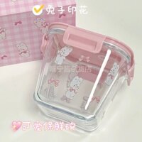 [Angel] Tô Thủy Tinh Chịu Nhiệt Cao Có Nắp Đậy Kín Hình Thỏ Hồng Dễ Thương Có Thể Dùng Trong Lò Vi Sóng