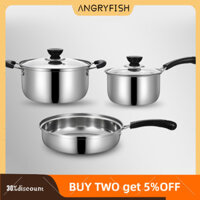 Angryfish 3 Cái / bộ Nồi Inox Nồi Chảo Chiên Nồi Sữa Và Nồi Canh Dụng Cụ Nhà Bếp