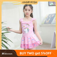 Angryfish Bé Gái Một Mảnh Đồ Bơi Vải Thoáng Khí Họa Tiết Hoạt Hình Ren Trượt Đầm Phong Cách Công Chúa Đồ Bơi