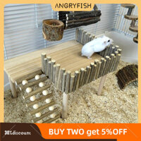 Angryfish Đế Bằng Gỗ Tự Nhiên Kệ Cho Hamster Gấu Vàng Đôi Tầng Lồng Phụ Kiện Leo Núi Chơi