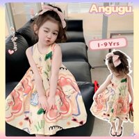 Angugu girls dress 2023 summer new fashion kids sweet sleeveless princess dress for baby girl cute doodle skirt 1-9th birthday ballet skirt