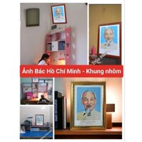 Ảnh bác Hồ khung nhôm bền đẹp hình BÁC HỒ treo lớp học, góc học tập làm việc theo gương bác Hồ kính yêu