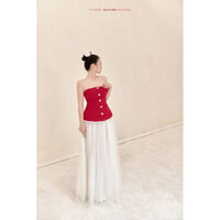 [Ảnh cam thường cuối ]Áo Ống Tweet Cup Ngực 0810 + Chân váy xoè 0812 Cocobebe