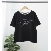 Ảnh chụp thật - áo thun nữ form rộng phối viền in hình xinh menina_studio, áo thun ngắn  tay cotton