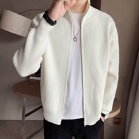 Ánh Sáng Hàn Quốc Phong Cách Trưởng Thành Màu Trơn Dệt Kim Cardigan Nam Đứng Cổ Dây Kéo Áo Len Cardigan Áo Len Chất Lượng Cao Áo Len