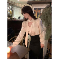 Ánh Sáng Pháp Sang Trọng Cao Cấp Ruy Băng Voan Áo Sơ Mi Nữ Xuân Thu Phong Cách Chanel Dài Tay Nữ Top Puff Tay Áo Sơ Mi