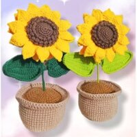[Ảnh shop chụp - Chậu hoa handmade] Chậu hoa hướng dương móc len SIZE TO dùng để decor trang trí, quà tặng...