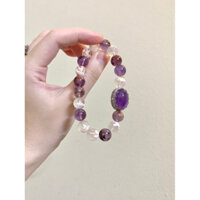 (Ảnh shop chụp) Vòng tay mix thach anh ưu linh tím x ưu linh hoa tuyết (charm hợp kim)