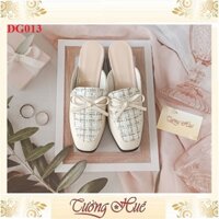 [Ảnh Thật 100%] [FULLBOX] Dép Sục Nữ Cao Gót Mũi Vuông Đính Nơ Gót Vuông Cao 5CM - Hàng Quảng Châu  - DG013