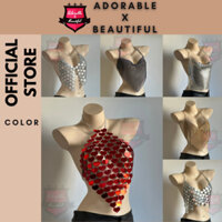 [Ảnh Thật] Áo 2 Dây Kim Sa Lấp Lánh Sexy,  Áo Hai Dây Kiểu Hạt Đính Đá Vàng Bạc Đỏ Đen Kim Loại [AdorablexBeautiful]