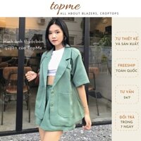 [ẢNH THẬT] Áo Blazer Oversize Nữ Ngắn Tay, Set Áo Blazer Nữ Quần Đùi Màu Xanh Cực Mát | TOPME SB01