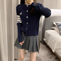 [ẢNH THẬT] Áo cardigan len xoắn vặn thêu hình dài tay sọc cổ tròn dáng vừa ulzzang Hàn Quốc thu đông nữ