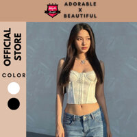 [Ảnh Thật] Áo Corset Gọng Phối Ren Họa Tiết Hoa. Áo Croptop Có Gọng Không Mút Hở Lưng Đan Dây Sexy [AdorablexBeautiful