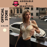 [Ảnh thật] Áo Corset Hai Dây Cao Cấp Màu Kem Trễ Vai (Có Mút), Áo 2 Dây Croptop Cúp Ngực Y2k [AdorablexBeautiful]