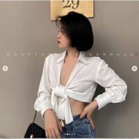 [ẢNH THÂT] Áo croptop sơ mi áo kiểu thắt cột dây nơ ngực dài tay - Sugargalz thiết kế Đẹp 💝