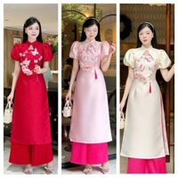 (Ảnh thật) Áo dài cách tân Hoa Điệp vải Tafta thêu đính kết thủ công cao cấp, áo dài tết 2025