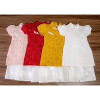 [Ảnh thật] Áo dài cách tân chất liệu gấm vân nổi quần lụa cực xinh phù hợp diện tết cho bé gái từ 9 - 28kg