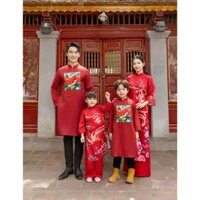 (Ảnh thật) Áo Dài Gia Đình Hà cúc đỏ diện Tết 2025 cực đẹp