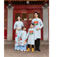 (Ảnh thật) Áo Dài Gia Đình Hà cúc Xanh diện Tết 2025 cực đẹp - Áo dài H&T