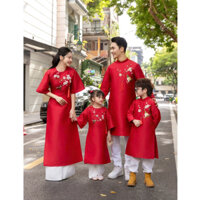 (Ảnh thật) Áo Dài Gia Đình Ý Xuân đỏ vải tafta cao cấp - áo dài Tết 2025