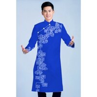 [ẢNH THẬT] Áo dài nam cách tân, Trang phục áo dài nam biểu diễn văn nghệ hoạ tiết truyền thống màu Xanh Dương