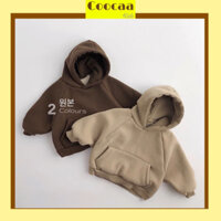 [Ảnh thật] Áo hoodie nỉ lót lông cừu dày dặn ấm áp style Hàn Quốc cho bé trai bé gái size 80-130