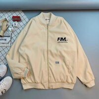 Ảnh thật Áo khoác da lộn 2 lớp FM carô form rộng kiểu bomber bóng chày unisex nam nữ che nắng mưa phong cách hàn - Kem - Xl