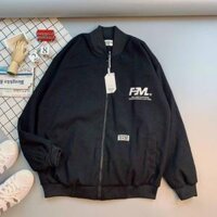 Ảnh thật Áo khoác da lộn 2 lớp FM carô form rộng kiểu bomber bóng chày unisex nam nữ che nắng mưa phong cách hàn - Đen - M