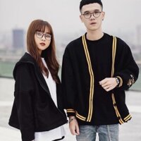 [Ảnh Thật] Áo Khoác Unisex Cardigan Kẻ Vàng Thun Nỉ Ngoại FreeSize 68kg AK90 TD Fashion