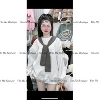 (ẢNH THẬT) Áo nỉ ngựa quàng khăn tay dài cổ tròn, hàng đẹp quảng châu