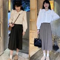 [Ảnh thật] Áo sơ mi babydoll cổ sen tay phồng viền bèo vai cách điệu ulzzang