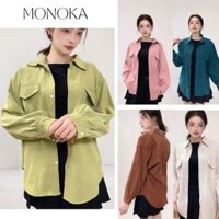 (Ảnh thật) Áo sơ mi nữ tay bồng form rộng dáng basic Áo khoác sơ mi dài tay nhung tăm thời trang oversize bigsize T1060G