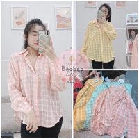 [Ảnh thật] Áo sơ mi oversize kẻ sọc pastel tay dài ulzzang