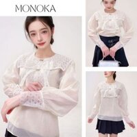 (Ảnh thật) Áo sơ mi tiểu thư phối ren nơ sang trọng chất voan 2 lớp Áo kiểu nữ dự tiệc ăn cưới thiết kế bánh bèo T1050G