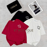[Ảnh thật] Áo thun cotton 2 chiều form thụng cổ tròn cộc tay TRÁI TIM nam nữ freesize 3 màu hottre