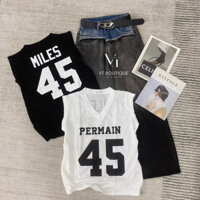 [Ảnh thật] Áo thun cotton giấy form thụng giấu quần cổ tim sát nách nam nữ in SỐ 45 freesize 2 màu hottrend