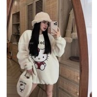 (ảnh thật) ÁO VÁY HELLO KITTY LÔNG CỪU 2 LỚP DÂY RÚT GẤU TẶNG KÈM TÚI XÁCH NHỎ XINH