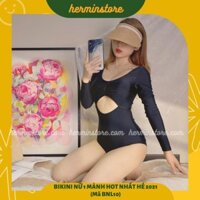 (Ảnh thật) Bikini 1 mảnh dài tay - Đồ bơi nữ dài tay màu đen trơn cut out phần ngực cực tôn dáng- Mã BNL10  ྇