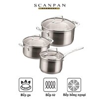 Ảnh thật Bộ 3 nồi inox đáy từ Scanpan Impact 71000301, đúc đáy 3 lớp dày, bắt từ nhanh, truyền nhiệt đều, bền đẹp, dung an toàn trong máy rửa bát