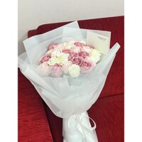 (Ảnh thật) Bó 30 bông hoa hồng mix màu gói tone trắng kèm thiệp sang trọng làm quà tặng