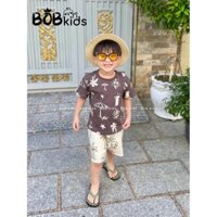 [Ảnh thật] Bộ Áo Cây Dừa Xám Cotton Dày Dặn Kèm Quần Da Cá Bé Trai 9-23kg