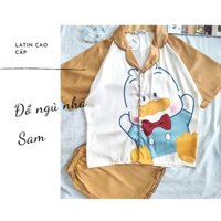 [Ảnh thật] Bộ đồ ngủ Pijama lụa latin cao cấp, đồ bộ nữ cộc tay dễ thương chất mát hình vịt dễ thương