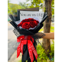 (Ảnh Thật) Bó Hoa 7 Bông Kim Tuyến Loại 1 giấy gói đen xịn ( TẶNG ĐÈN NHÁY)