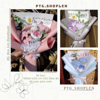 [ẢNH THẬT] Bó hoa len handmade hồng, lưu ly,  lavender hoa tone tím dễ thương dùng làm quà tặng đồ trang trí đẹp