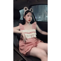 [Ảnh thật] Bộ Ngủ Nữ Thô Đũi Cánh Tiên Bèo Họa Tiết Kẻ Nhỏ, Bộ Pijama Mặc Nhà Cho Nữ Mộc Bikini