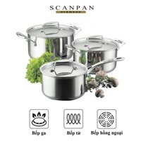 Ảnh thật Bộ nồi inox đáy từ Scanpan Fusion 74000300, inox 1810 đúc liền thân đáy 5 lớp, dùng bếp từ, máy rửa bát