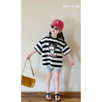 [Ảnh thật] Bộ quần áo in hình kuromi, áo thun sọc đen trắng, quần ngắn legging màu ghi cho  bé gái